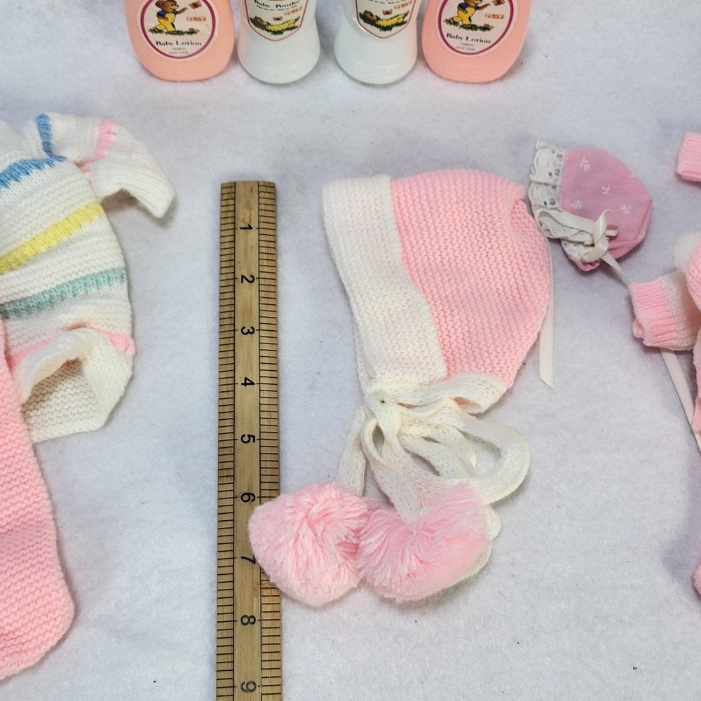 Vintage Baby Doll Clothes Lot Knit Outfits Accessories Bottles Play Set - Picture 9 of 12